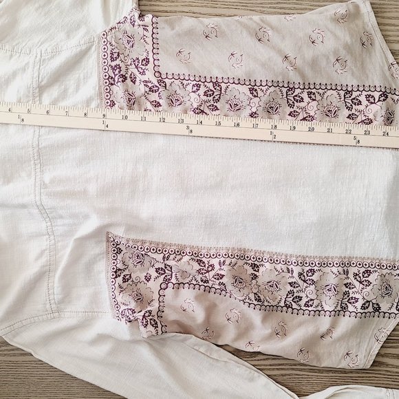 Free People Top S Ivory Burgundy Floral Lightweight Button-Front Collared Shirt - Picture 8 of 8